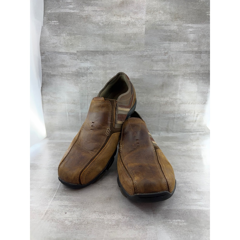 Skechers Men Relaxed Fit Memory Foam Brown Leather Slip On Loafers 64275 Sz 13